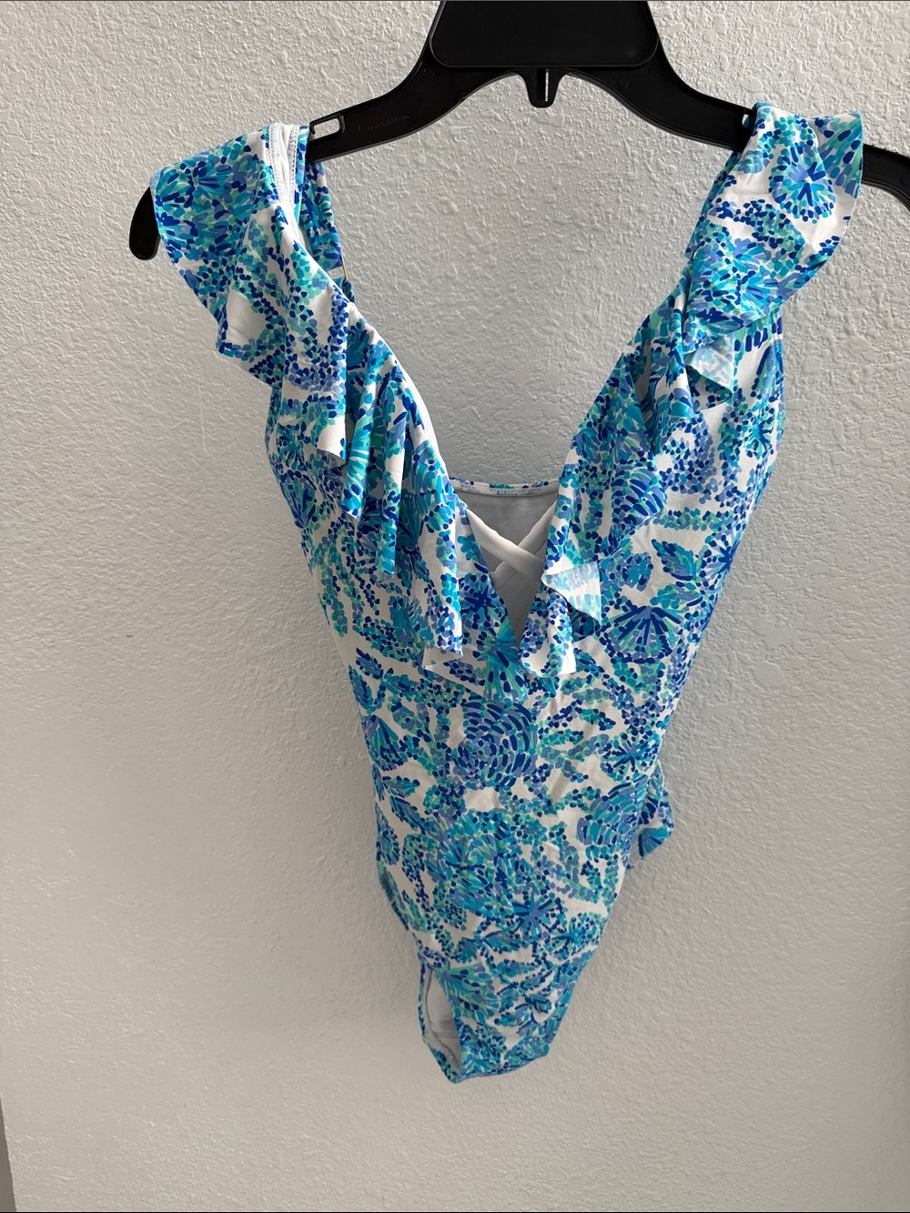 Lilly Pulitzer Blue Floral Ruffle One-Piece Swimsuit